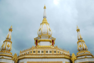 The pagoda with cloudy sky background, pha nam thip thepprasit wanaram temple, roi et, thailand.