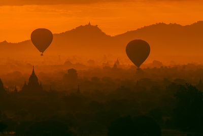 Hot air balloons in myanmar at sunset