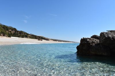 Scenic view of sea against blue sky