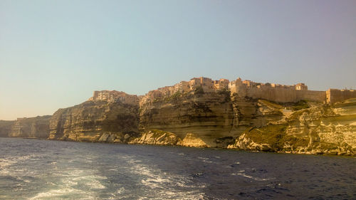 Scenic view of sea against clear sky