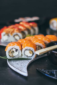 Close-up of sushi in plate