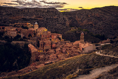 High angle view of buildings in city