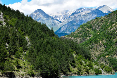 Scenic view of snowcapped mountains against sky