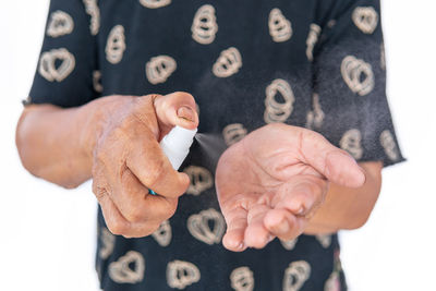 High angle view of people on hands