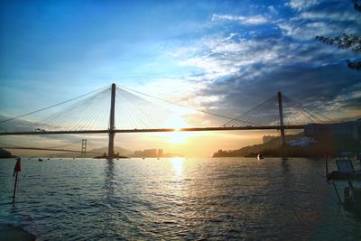 View of suspension bridge against sky during sunset