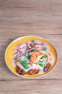 High angle view of breakfast on table