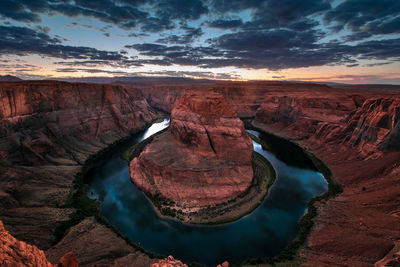 Aerial view of rock formations at sunset