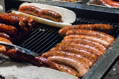 Close-up of meat on barbecue grill