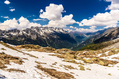 Scenic view of snowcapped mountains against sky