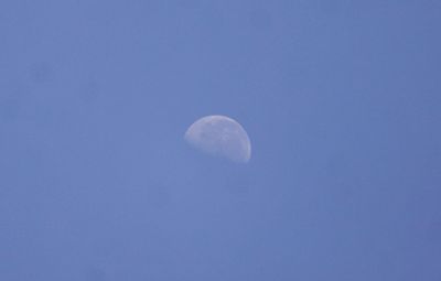 Low angle view of moon against blue sky