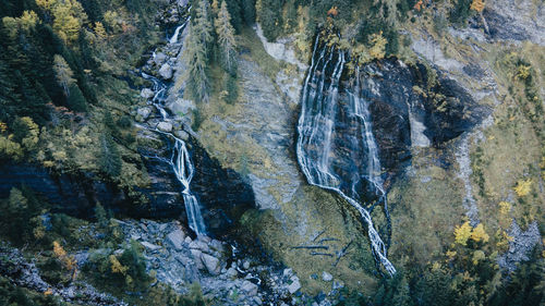 Low angle view of water flowing through rocks