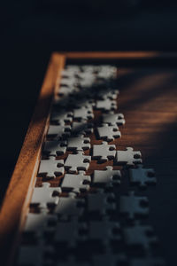 High angle view of chess pieces on table