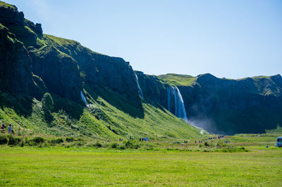 Scenic view of mountains against clear sky