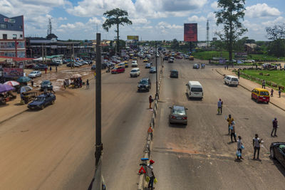 High angle view of traffic on city street