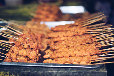 Close-up of meat on barbecue grill