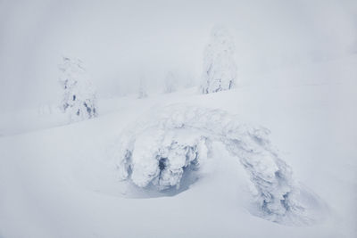 Snow covered land against sky