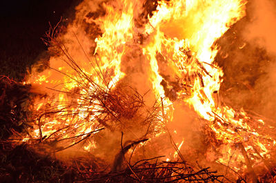 Close-up of bonfire at night