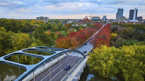 High angle view of cityscape against sky