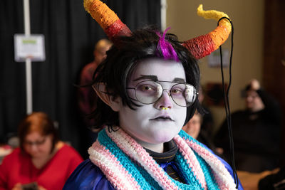 Portrait of girl wearing mask