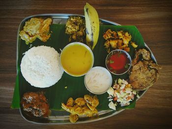 Close-up of breakfast served on table