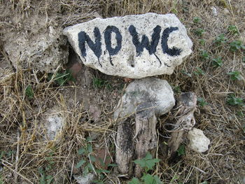 Close-up of text on footpath