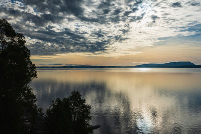 Scenic view of lake against sky during sunset