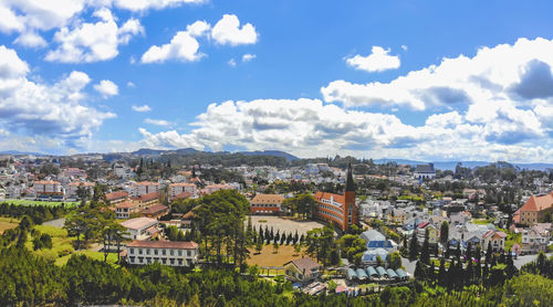 High angle view of townscape against sky