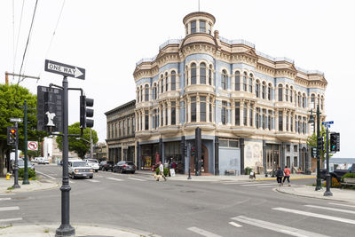 View of city street against clear sky