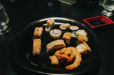 High angle view of food in plate