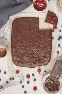 High angle view of cake on table