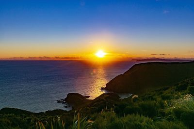 Scenic view of sea against sky during sunset