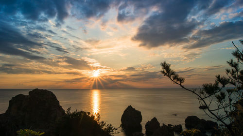 Scenic view of sea against cloudy sky