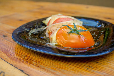 Close-up of fish served in plate