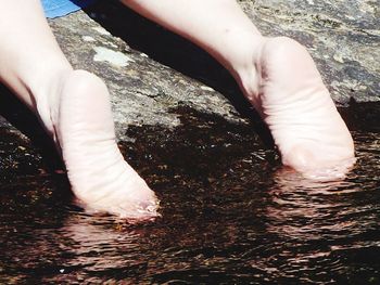 Low section of person standing in water