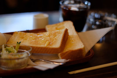 Close-up of food on table