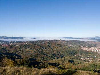 Scenic view of landscape against clear blue sky