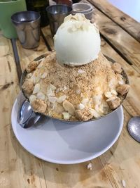 High angle view of dessert on table
