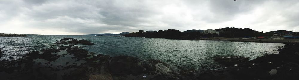 Scenic view of sea against cloudy sky