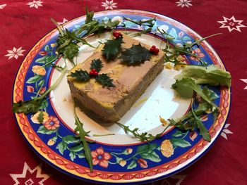 High angle view of dessert in plate on table