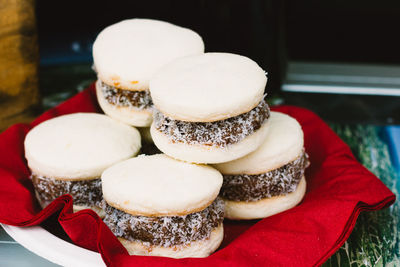 Close-up of macaroons in plate