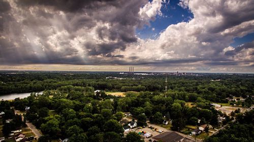 High angle view of landscape against cloudy sky