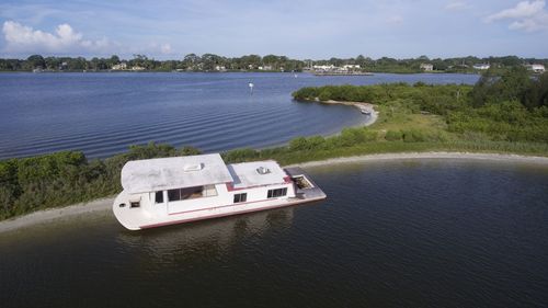 High angle view of boat on river