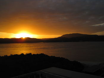 Scenic view of lake against sky during sunset