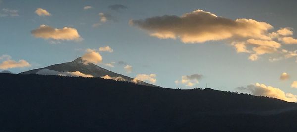 Low angle view of silhouette mountain against sky