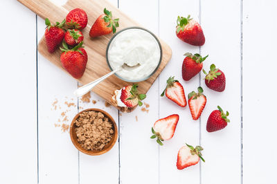 High angle view of breakfast on table