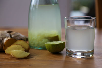 Close-up of drink in glass on table