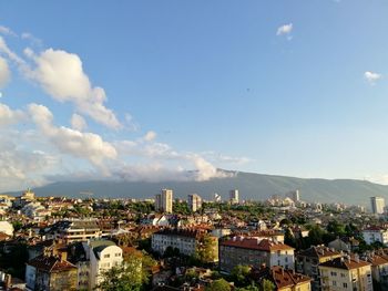 High angle view of townscape against sky