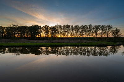 Scenic view of lake against sky at sunset