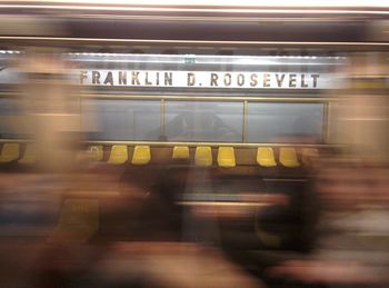 Blurred motion of train at subway station