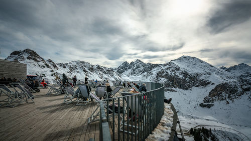 Snow covered mountains against sky